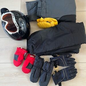 Boys ski pants and helmet bundle